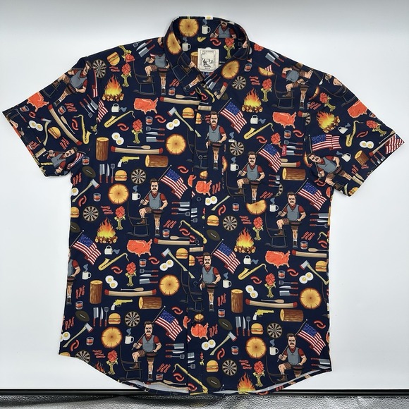 RSVLTS Parks and Rec Button Down Shirt Ron Swanson Pawnee Mens XL X-Large Blue - Picture 2 of 9